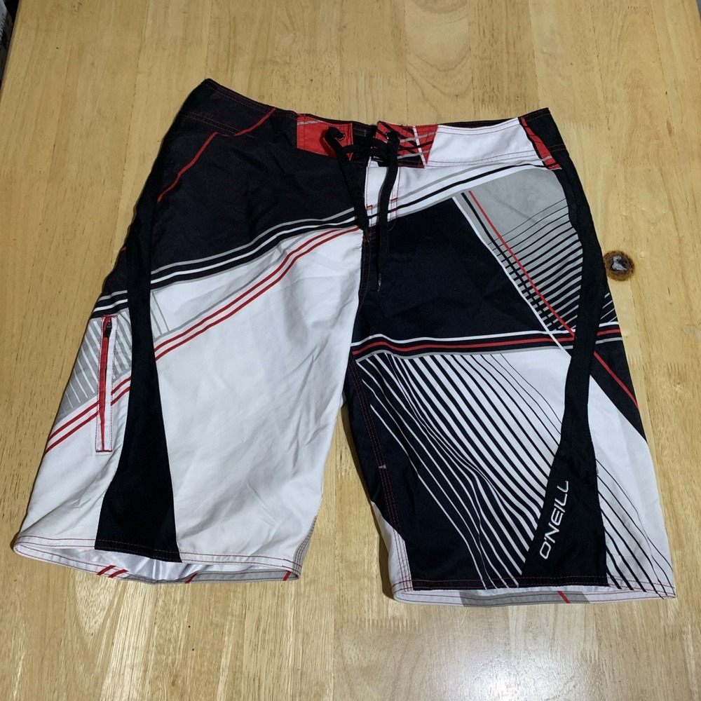 O'Neill Freak Board Shorts Men's‎ 34 Black White Red  100% Polyster